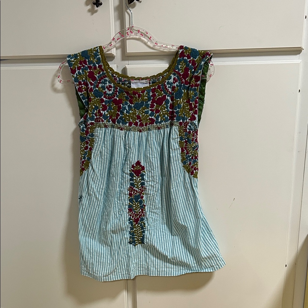 Mi Golondrina Multicolor Embroidered Sleeveless Cotton Top XS
